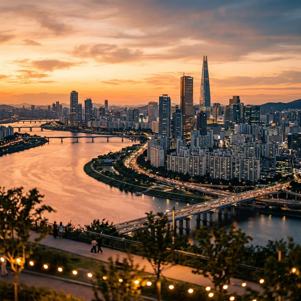 Seoul cityscape at golden hour