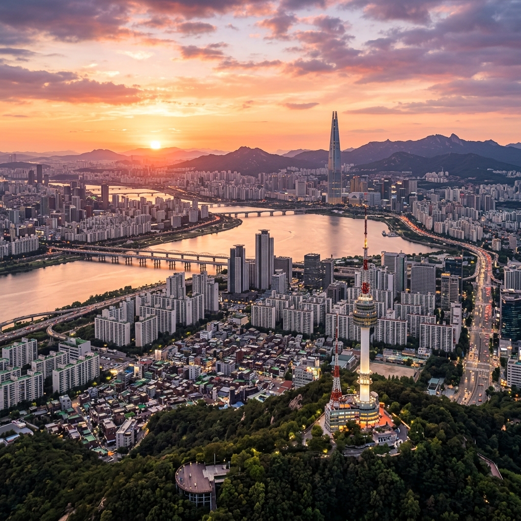 Seoul cityscape at golden hour